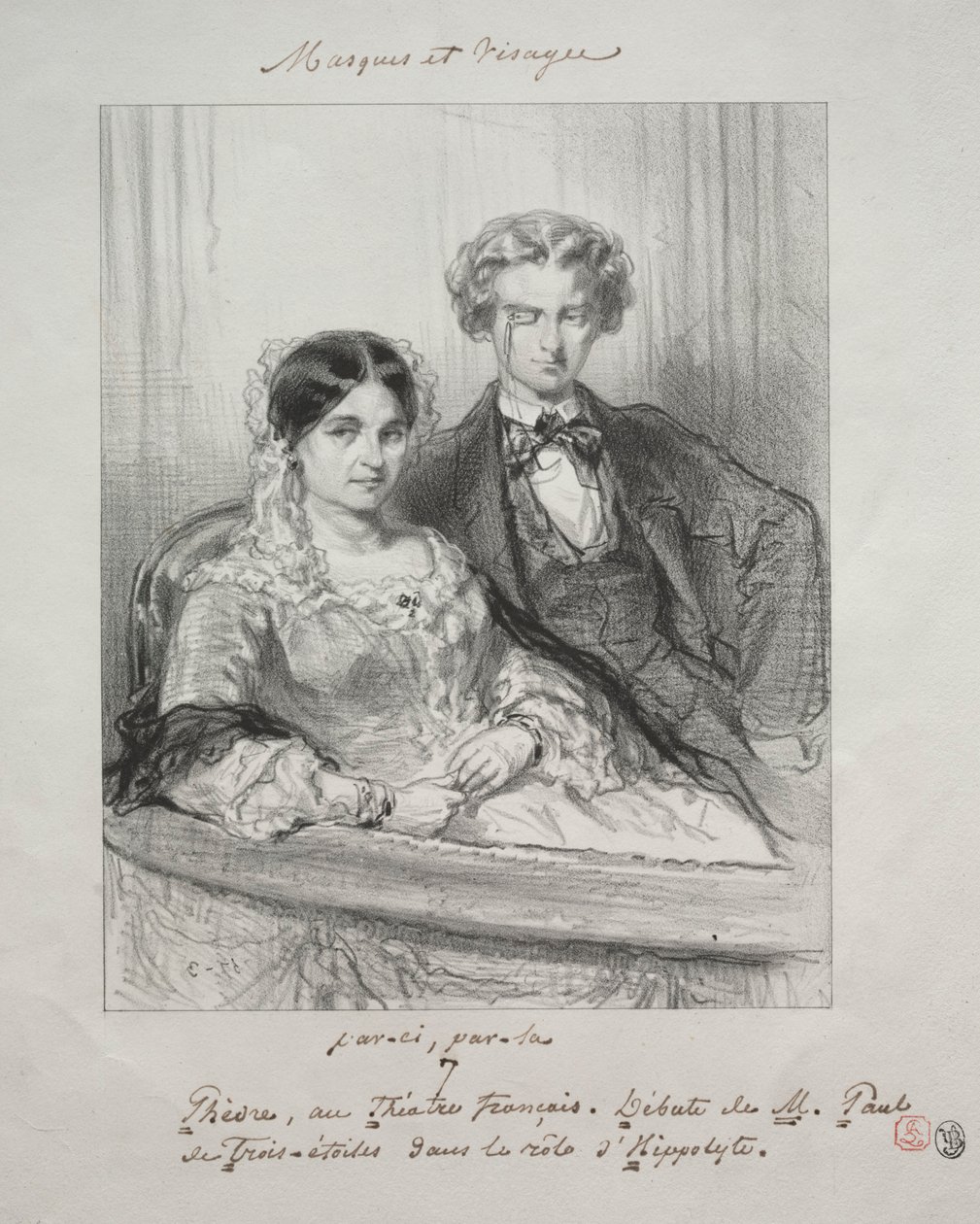 Maskeler ve yüzler: Paric, par-la: Phèdre, Théâtre-Francais..., 1857-1858. by Paul Gavarni