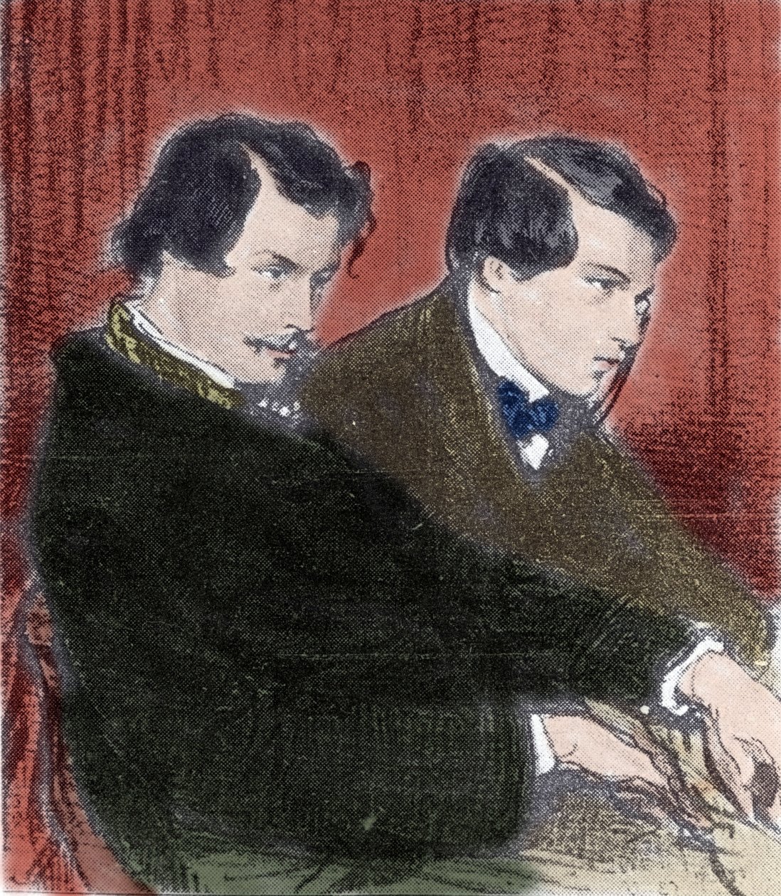 Edmond Goncourt (1822-1896) ve Jules Goncourt (1830-1870) kardeş yazarların portresi. Paul Gavarni