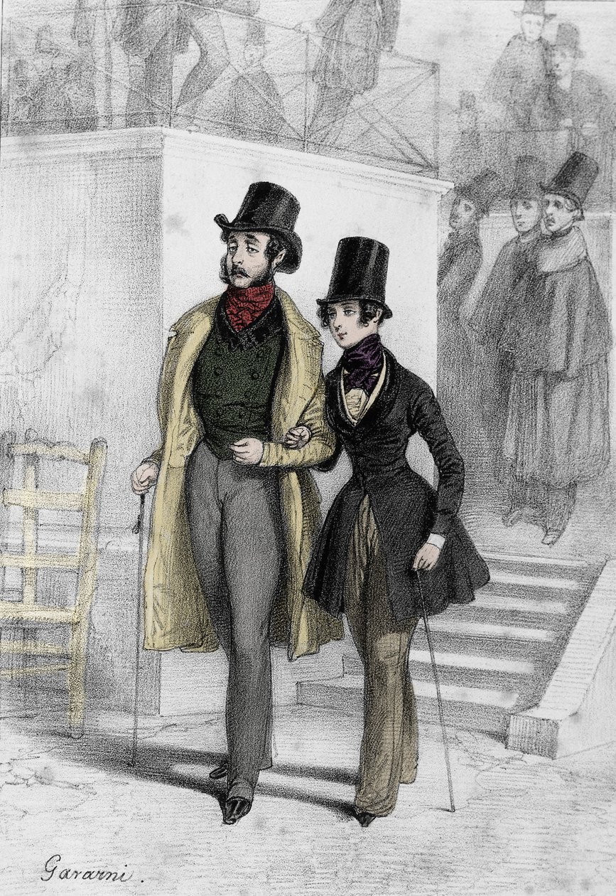 Yazar George Sand'in (1804-1876) portresi Aurore Dupin, Baronne Dudevant, Paris'te öğrenci, çocuğa giyinmiş Paul Gavarni tarafından çizim (1804-1866) by Paul Gavarni