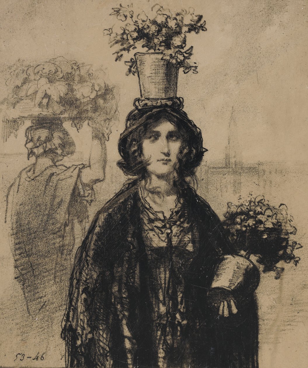 Bu baharda bir sürü çiçek giyiyoruz, özellikle Fashionable Magazine, plat..., 1853 şapkalarında. by Paul Gavarni