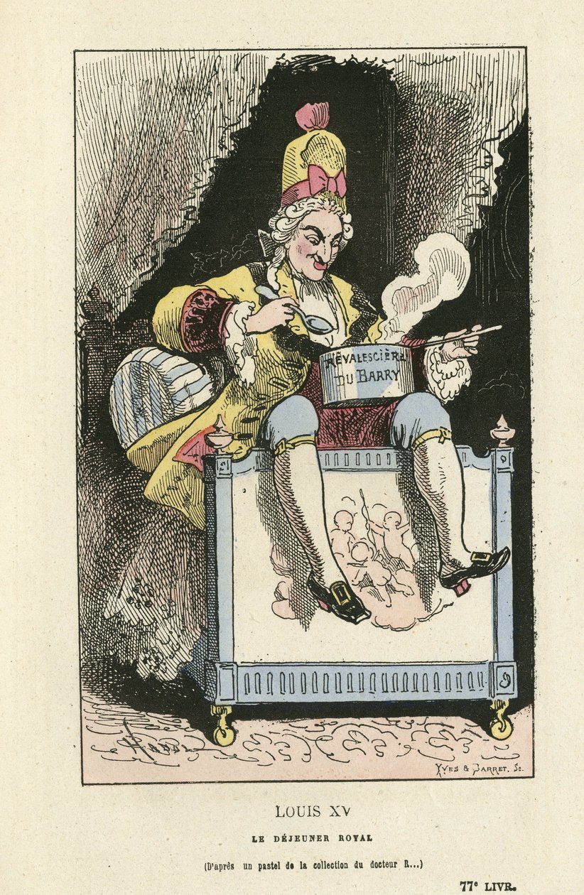 Histoire de France tintamarresque, yaklaşık olarak Hadol (1835-1875) çizimi. 1880 - Eski Rejim - Du Barry Jeanne, XV. Louis by Paul Hadol