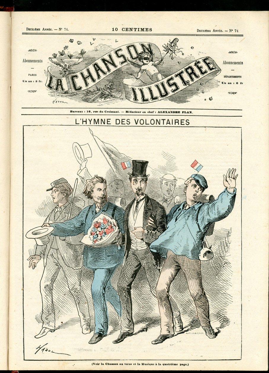 La Chanson illustrée (dergi), sayı 74, Renkli Hiciv, 1870 dolaylarında: Gönüllülerin marşı - Savaş 1870-1871, Vatanseverlik - Hadol tarafından yapılan illüstrasyon (1835-1875) by Paul Hadol