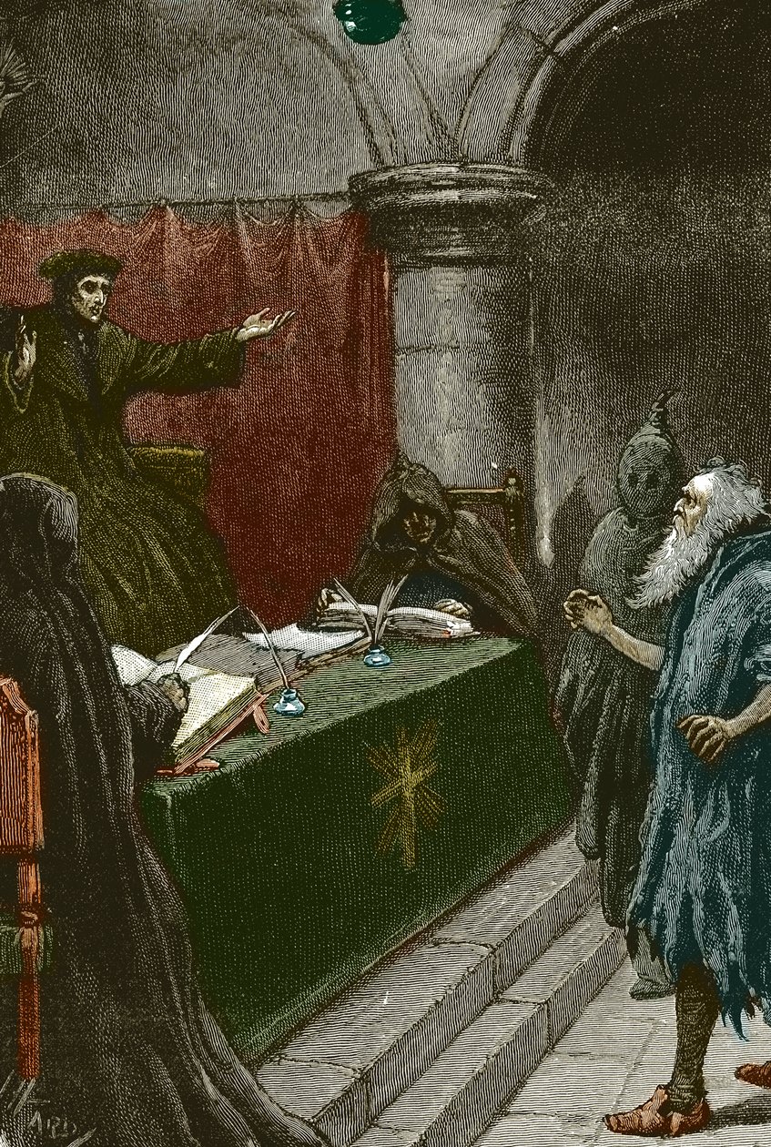 İspanya Yahudilerinin Engizisyonu ve Kovulması: Elhamra Kararnamesi'nin yayınlandığı sırada 1492 civarında Büyük Engizisyon Mahkemesi önünde bir İspanyol Yahudisi - Paul Hardy'nin İllüstrasyonu 1891 Büyük Engizisyon Mahkemesi önünde İspanyol Yahudi by Paul Hardy