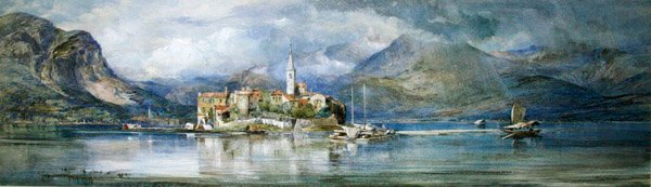 Isola Pescatori (kağıt üzerine suluboya ve gövde rengi) by Paul Jacob Naftel