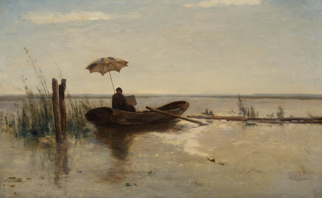 Bir ressam, muhtemelen sanatçı W.B. Tholen, güneşli bir günde bir kumarhanede iş başında (tuval üzerine yağlı boya) by Paul Joseph Constantin Gabriel