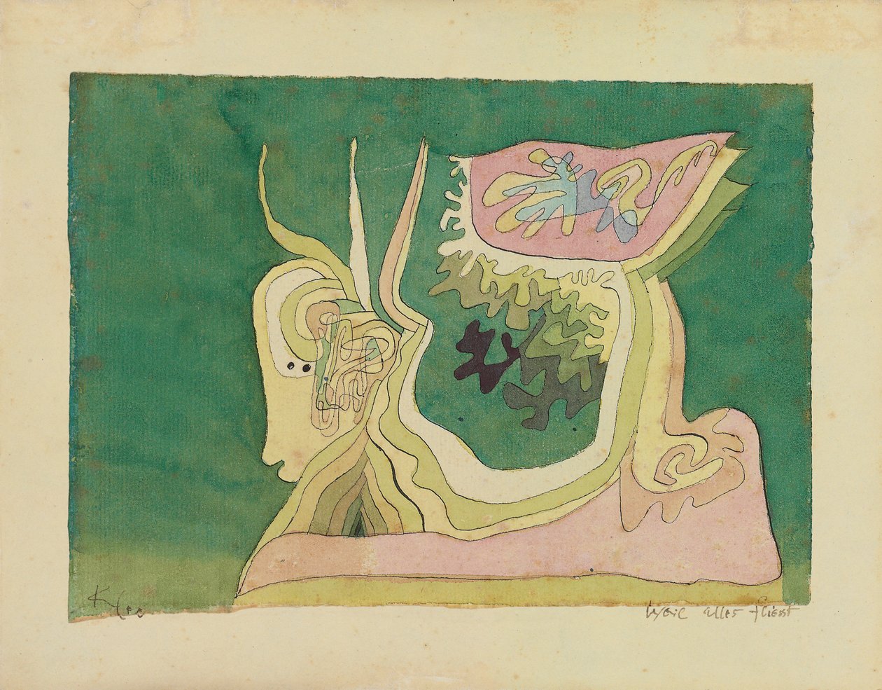 Çünkü Her Şey Akıyor; Weil Alles Fliesst, 1929 dolayları (kağıt üzerine suluboya, kalem ve mürekkep) by Paul Klee
