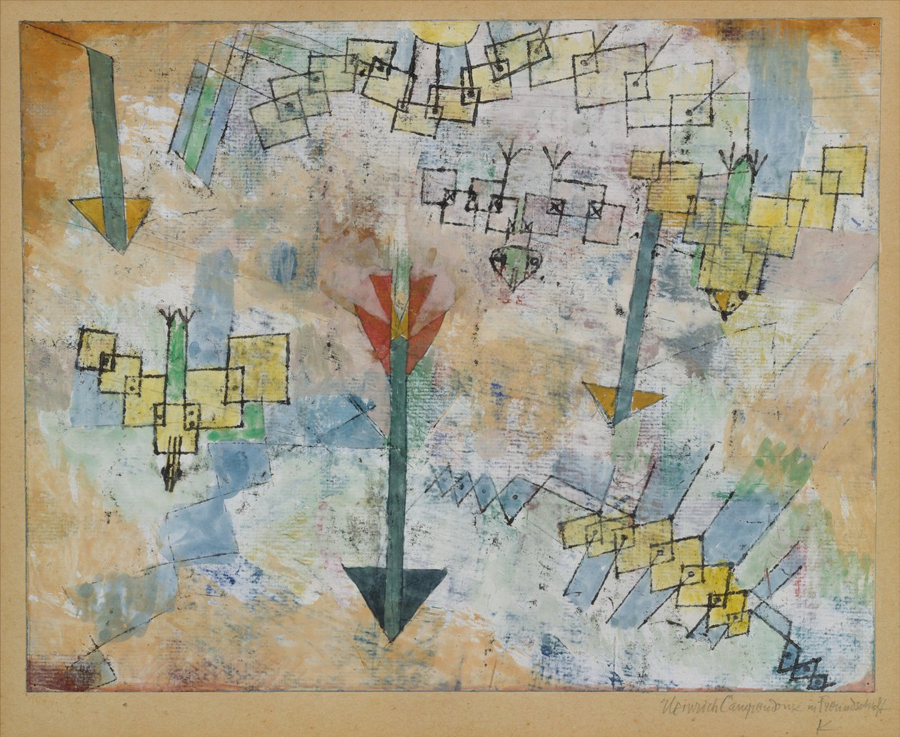 Aşağı Uçan Kuşlar ve Oklar by Paul Klee