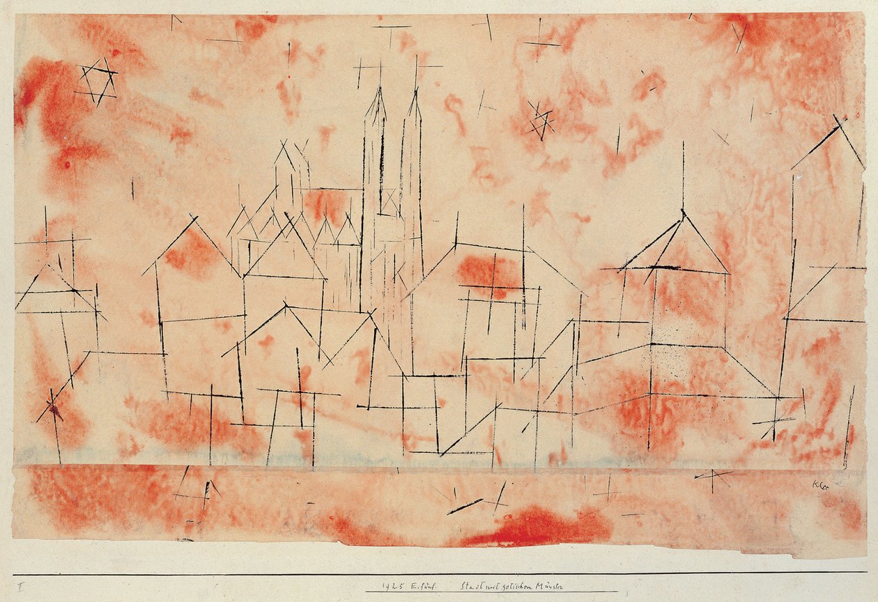 Gotik katedralli şehir, 1925. by Paul Klee