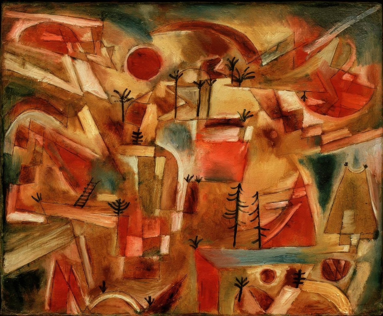 Kayalık manzara (avuç içi ve köknarlarla birlikte) by Paul Klee