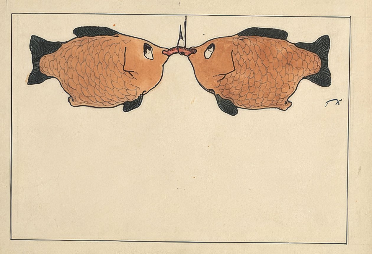 İsimsiz (iki balık, bir olta, bir solucan). 1901 by Paul Klee
