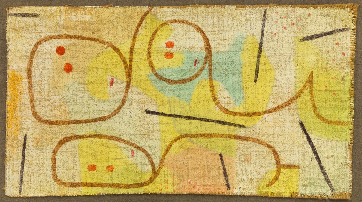 Uzanmış, c. 1937 (çuval bezi üzerine yağ) by Paul Klee