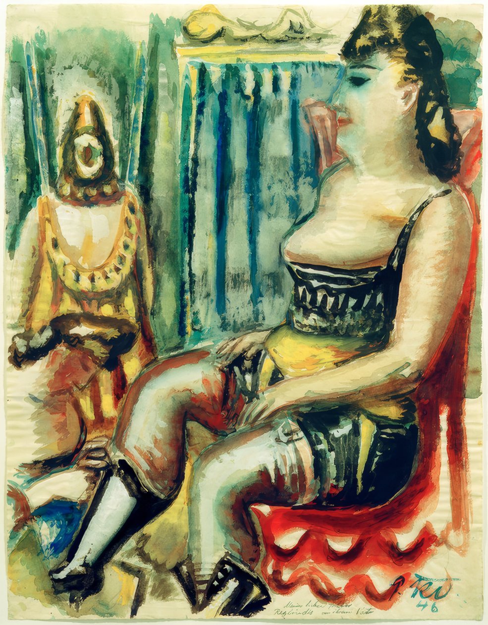 Sarı bir askı kemeri olan kadın by Paul Kleinschmidt