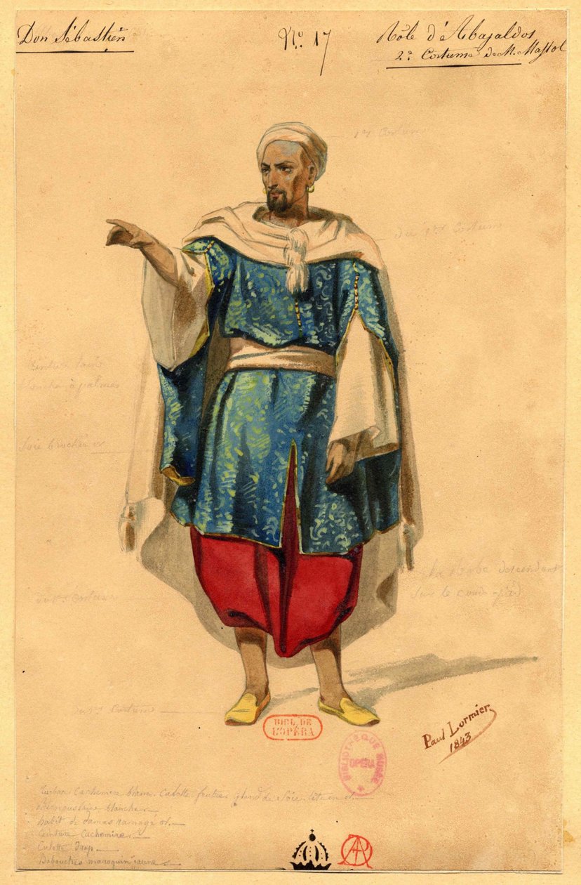 Abayaldos. Portekiz Kralı Dom Sébastien operası için kostüm tasarımı, 1843. by Paul Lormier