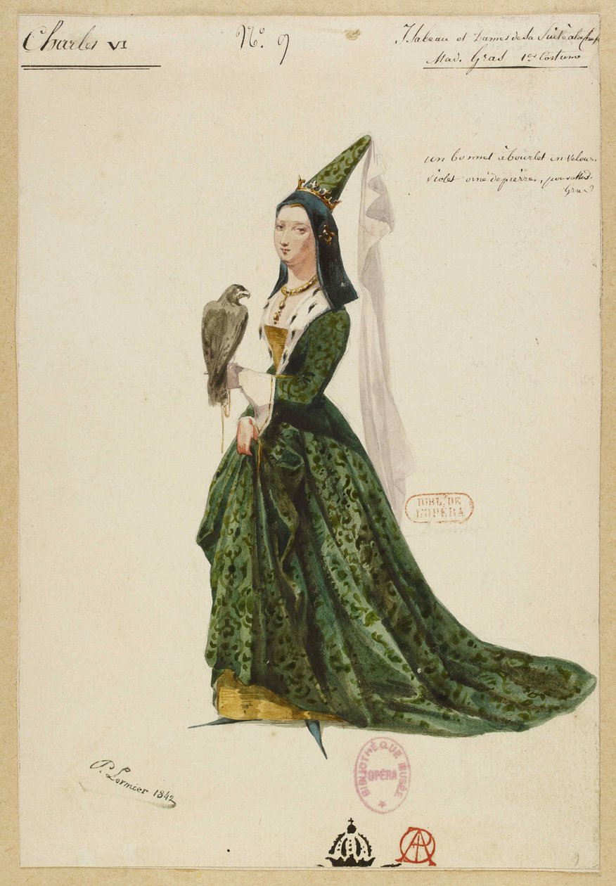 Bavyeralı Isabella. Fromental Halévy'nin 1843 tarihli Charles VI operası için kostüm tasarımı. by Paul Lormier