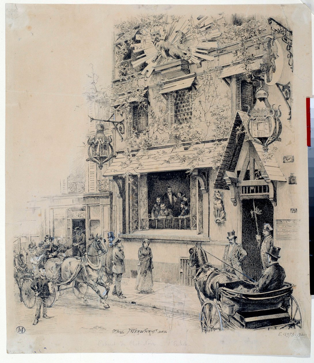 Cabaret du Chat Noir girişinin görünümü. Paul Merwart (1855-1902) tarafından mürekkep çizimi 19. yüzyıl Paris, Musee Carnavalet by Paul Merwart
