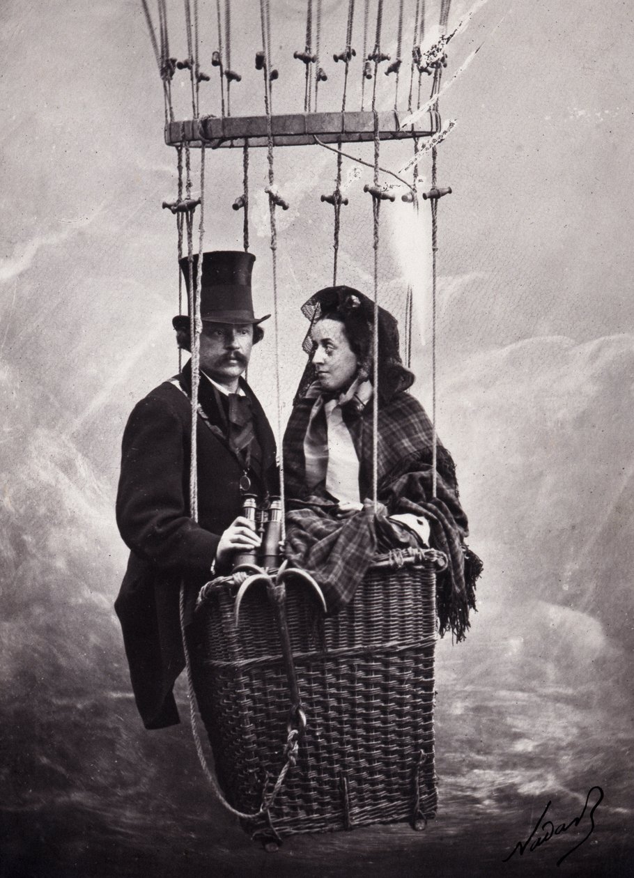Paul Nadar ve eşi balonun sepetinde (sıcak hava balonu) (s/b fotoğraf) by Paul Nadar