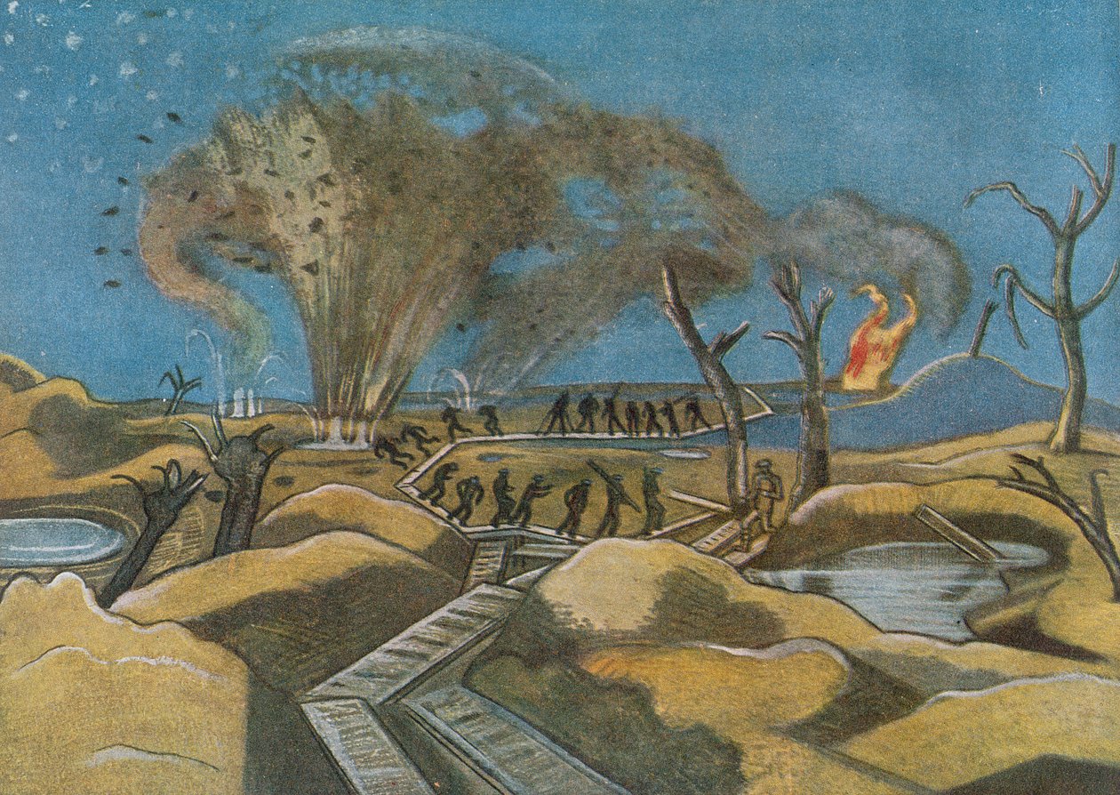 Cephedeki İngiliz Sanatçılardan Ördek Tahtalarını Bombardıman, Batı Cephesinin Devamı by Paul Nash
