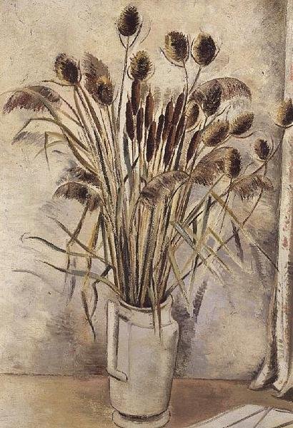 Beyaz bir sürahi içinde bullrushes ile natürmort by Paul Nash