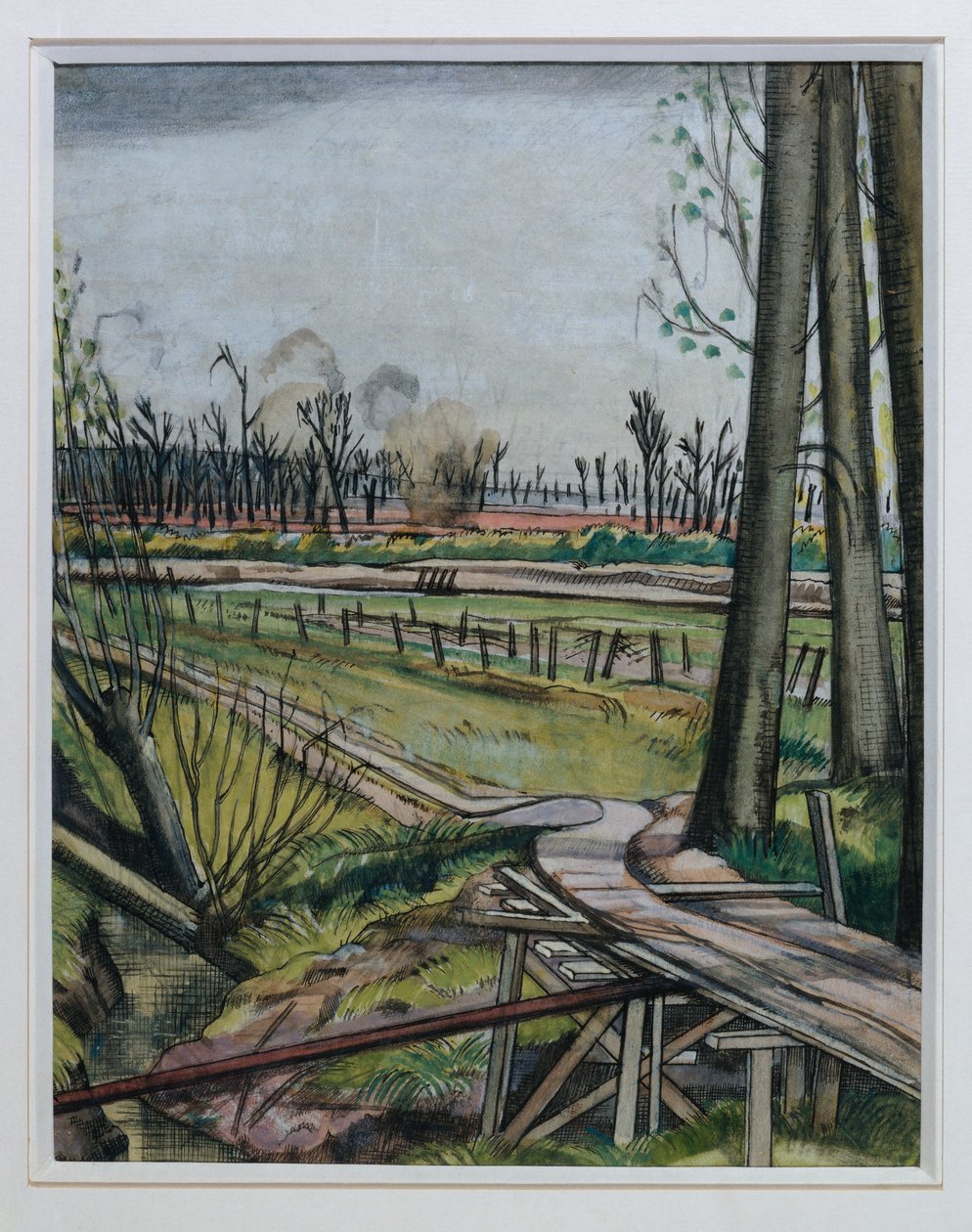 The Ridge, Wytschaete (suluboya, tükenmez kalem ve siyah mürekkep ve renkli tebeşir) by Paul Nash