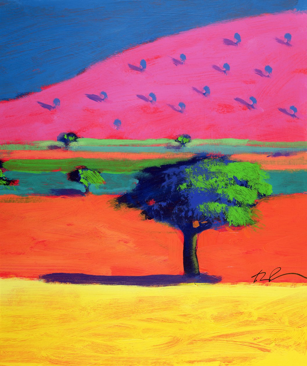 Pink Hill (kart üzerinde akrilik) by Paul Powis