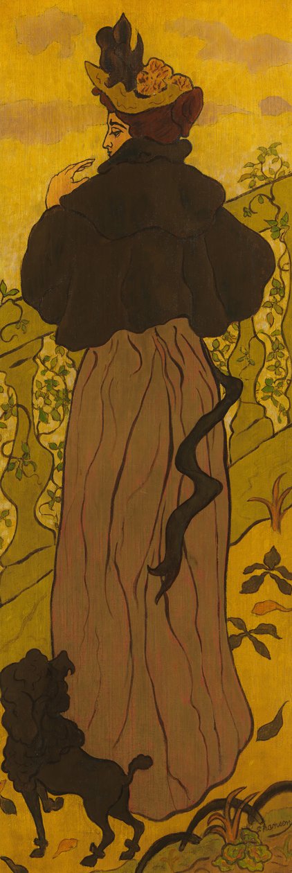Bir Fino Köpeğiyle Bir Korkuluğun Yanında Duran Kadın, ca. 1895. by Paul Elie Ranson