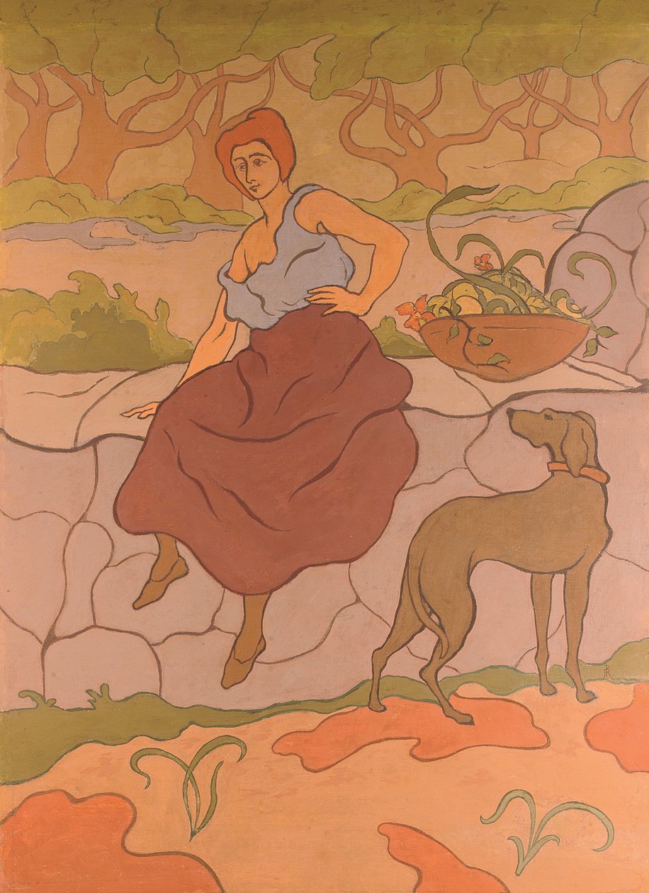 Yakalı Kadın ve Köpek; Kolye takan köpeği olan kadın, c.1894-1895 by Paul Elie Ranson