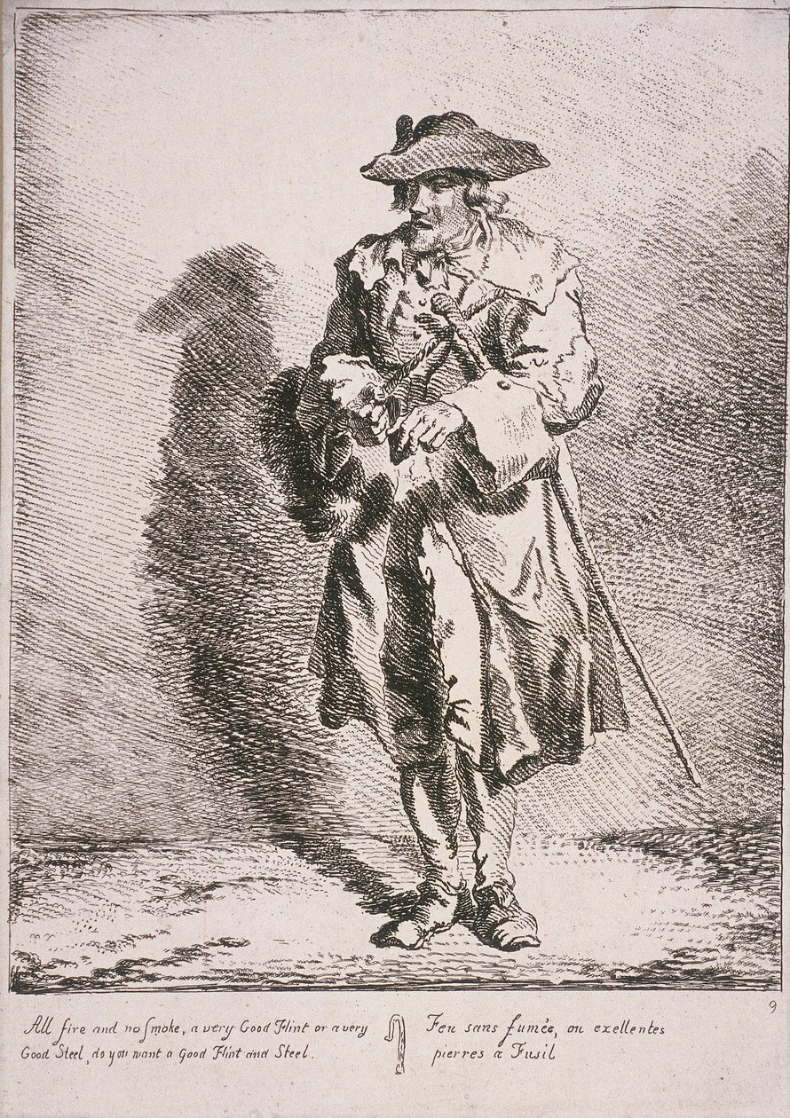 Çakmaktaşı ve çelik satıcısı, Cries of London, 1760 by Paul Sandby