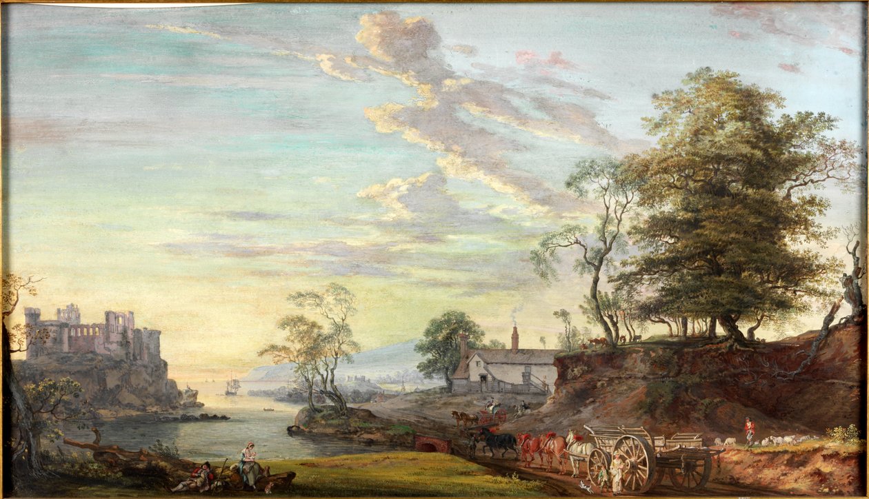 Körfezdeki Kale ile Manzara, yaklaşık 1769-1795 (Suluboya ve guaj) by Paul Sandby