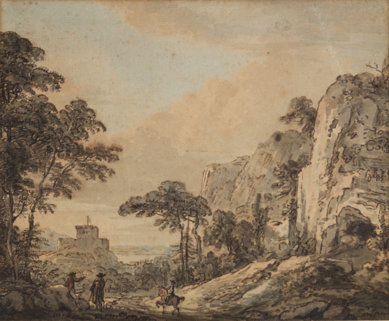 Süvari ile manzara (kağıt üzerinde kalem, mürekkep, fırça ve wc) by Paul Sandby
