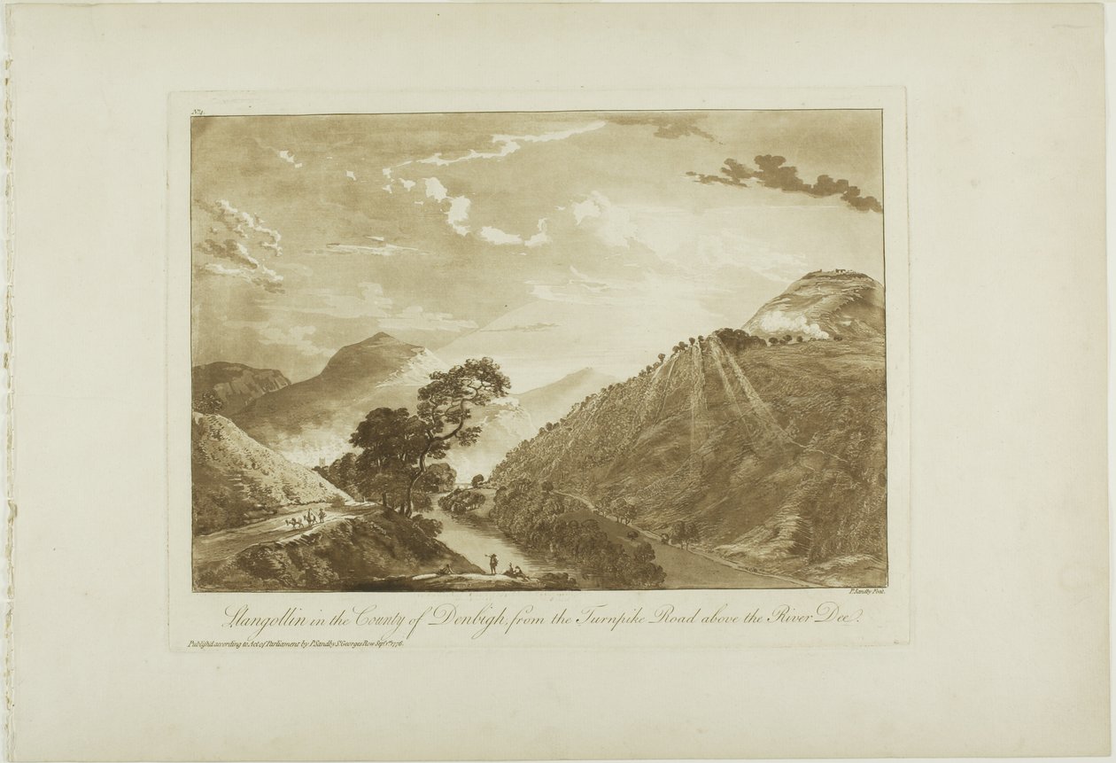 Denbigh İlçesindeki Llangollin, Dee Nehri Üzerindeki Paralı Yoldan by Paul Sandby