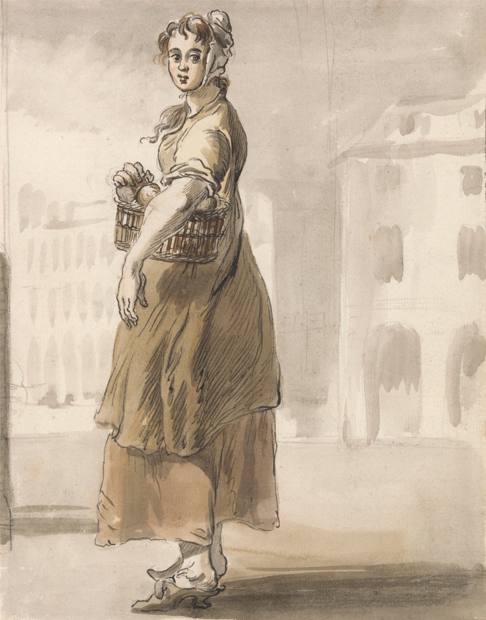 London Cries: Bir Sepet Portakallı Bir Kız by Paul Sandby