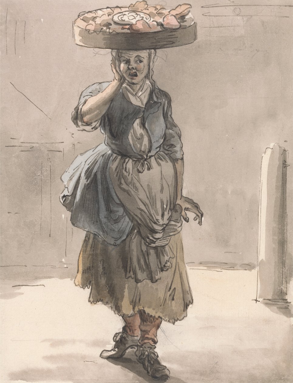 Londra Ağlıyor: Kafasında Sepet Olan Bir Kız ("Kediler için Işıklar, Köpekler için Ciğer") by Paul Sandby