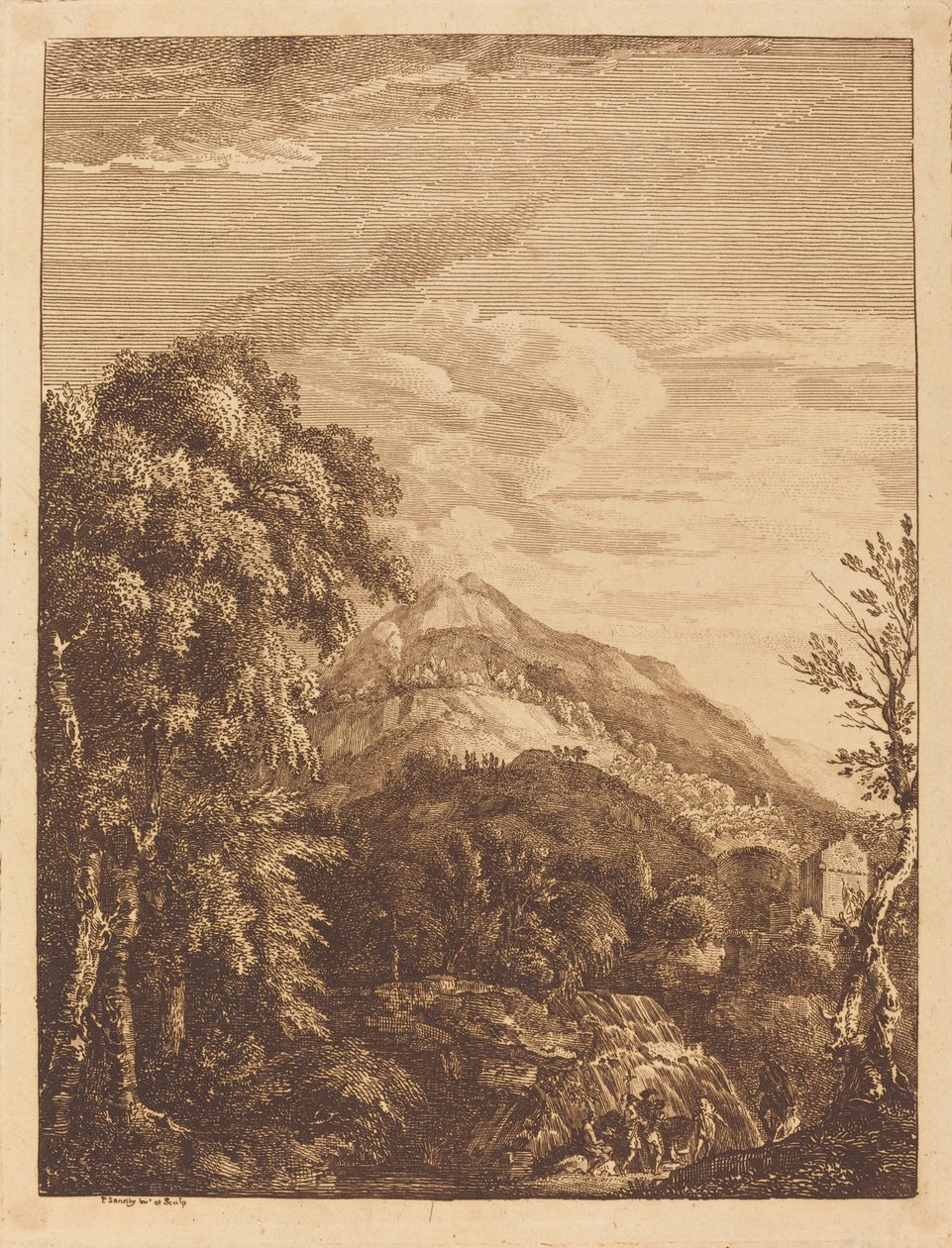 Şelale, Yuvarlak Kule, Kale ve Eşkıya ile Dağlık Manzara by Paul Sandby