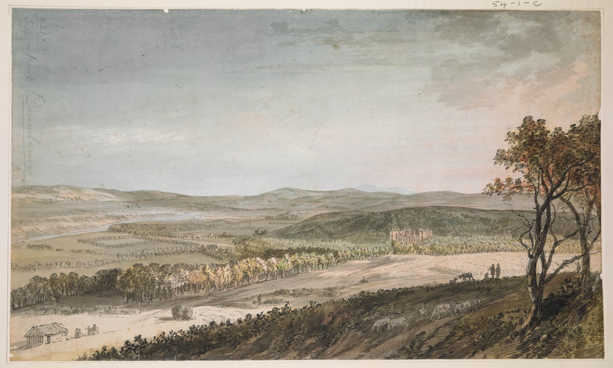 Nithsdale, Drumlanrig ile, c.1751 (kalem, yıkama ve kağıt üzerine kurşun kalem üzerine sulu boya) by Paul Sandby