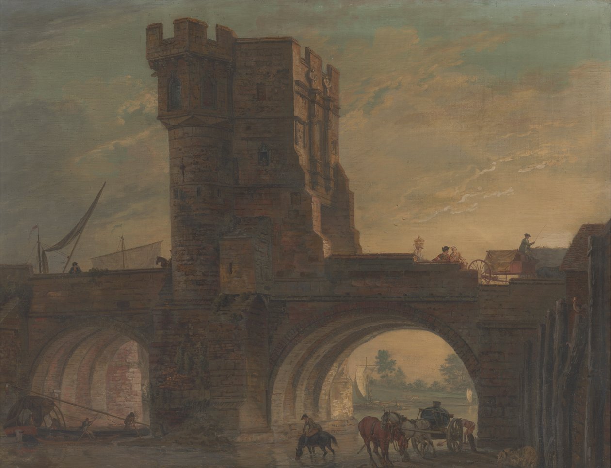 Shrewsbury'deki Eski Köprü by Paul Sandby