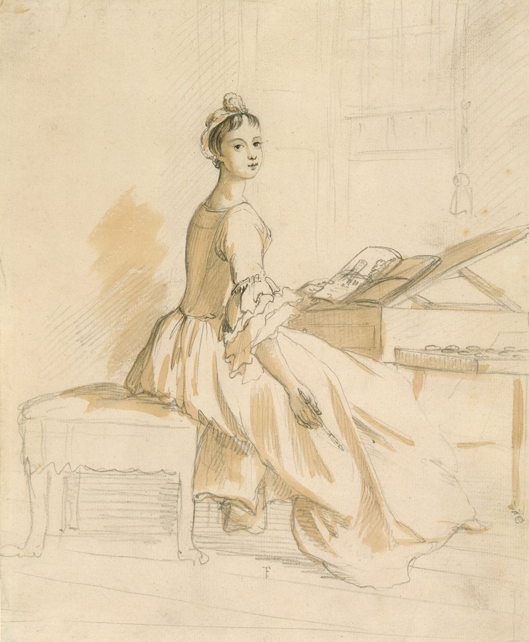 Çizim Masasında Bir Hanımefendinin Portresi (kağıt üzerinde grafit ve kahverengi yıkama) by Paul Sandby