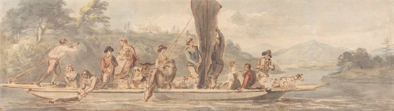 Çok Yolculu ve Hayvanlı Nehir Feribotu by Paul Sandby