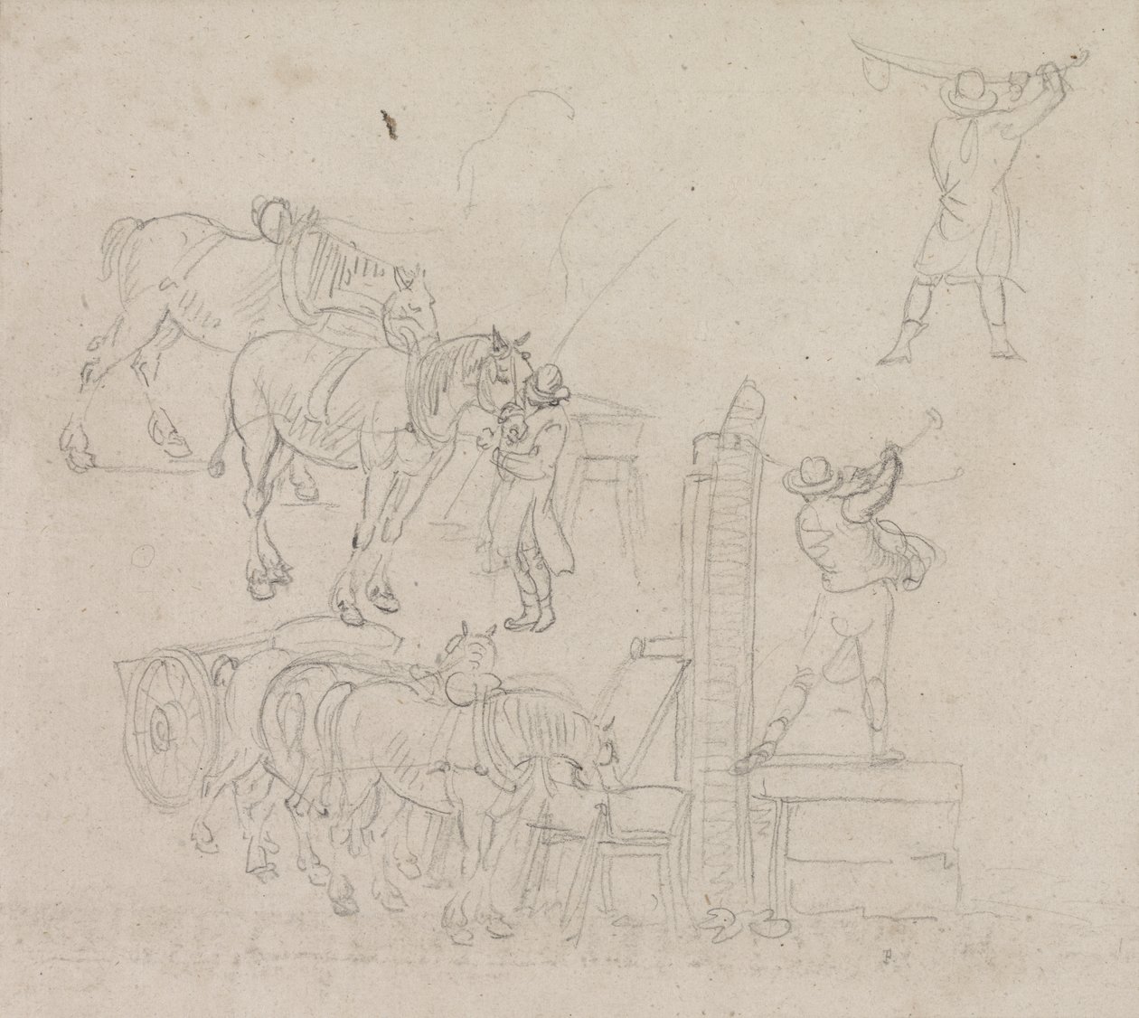 Atları için su pompalayan bir arabacının çalışmaları (kağıt üzerine kurşun kalem) by Paul Sandby