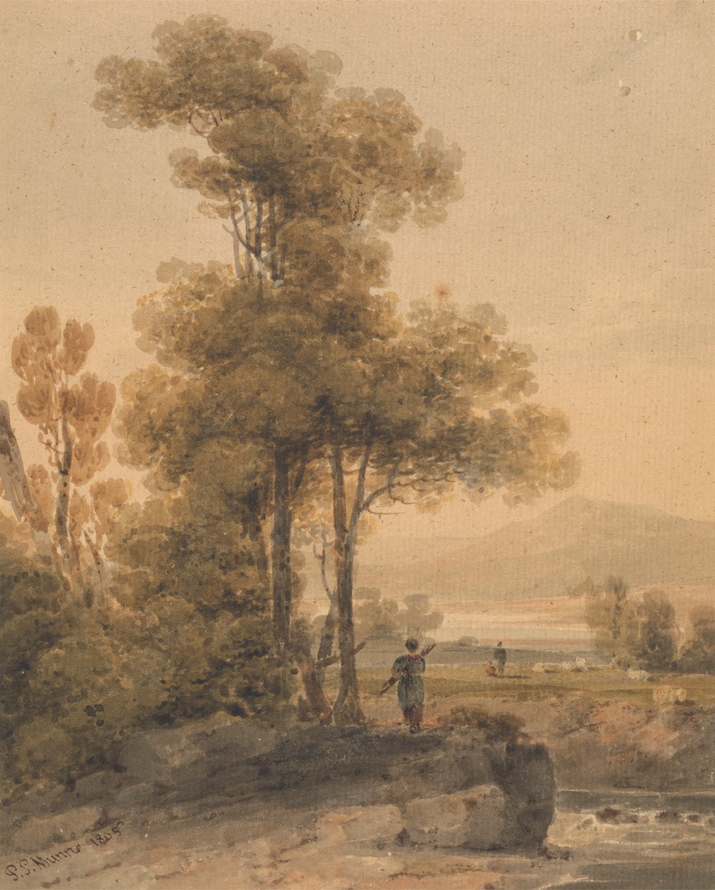 Peyzaj bekleyiş Figürler, Cromach Su by Paul Sandby Munn