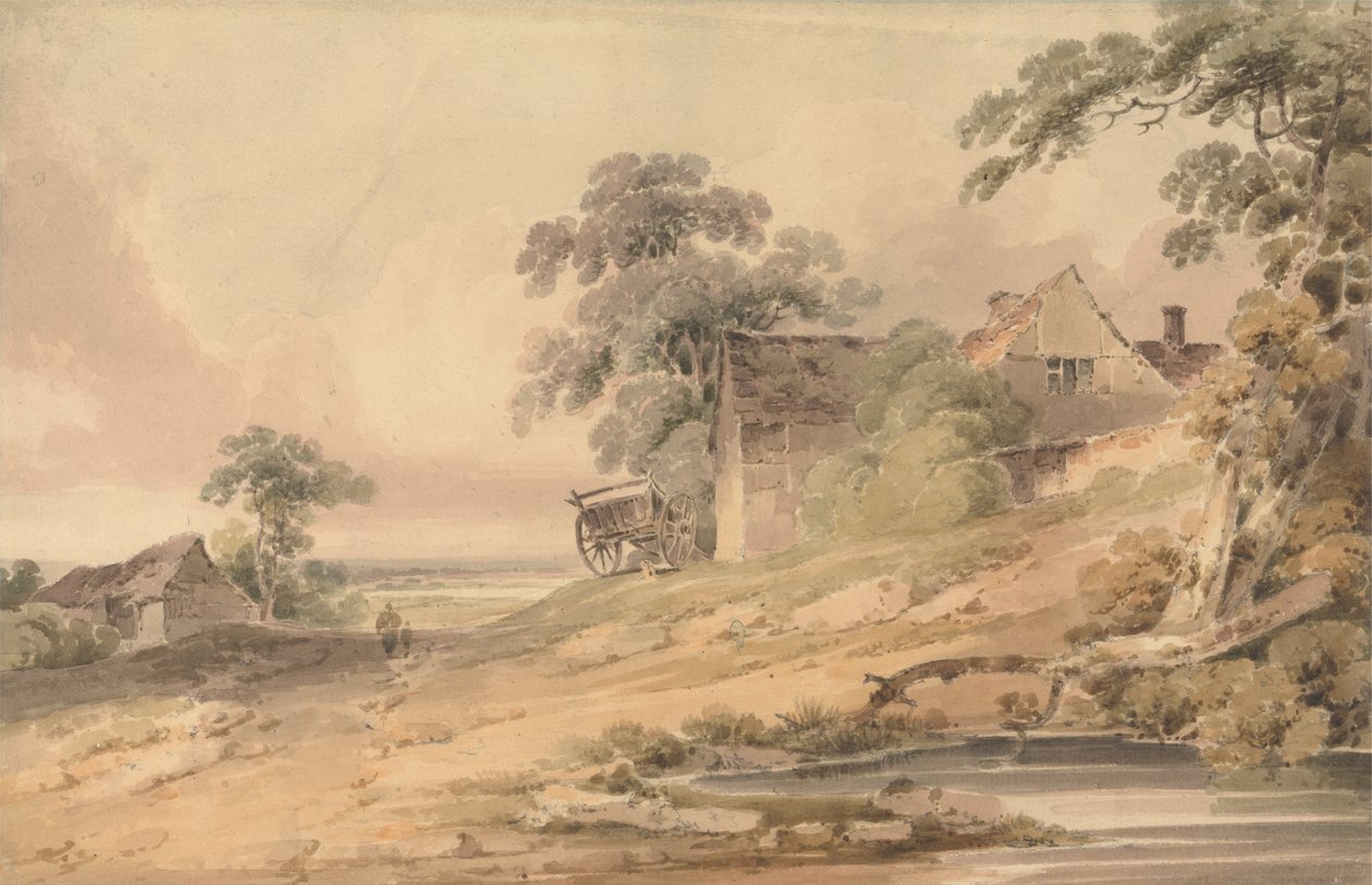 Çiftlik Evi, Figürler ve Gölet ile Manzara by Paul Sandby Munn