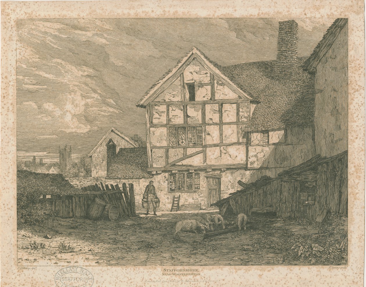 Wolverhampton - Yarı ahşap bir evin kalıntıları: çelik oyma, nd [c 1815] by Paul Sandby Munn