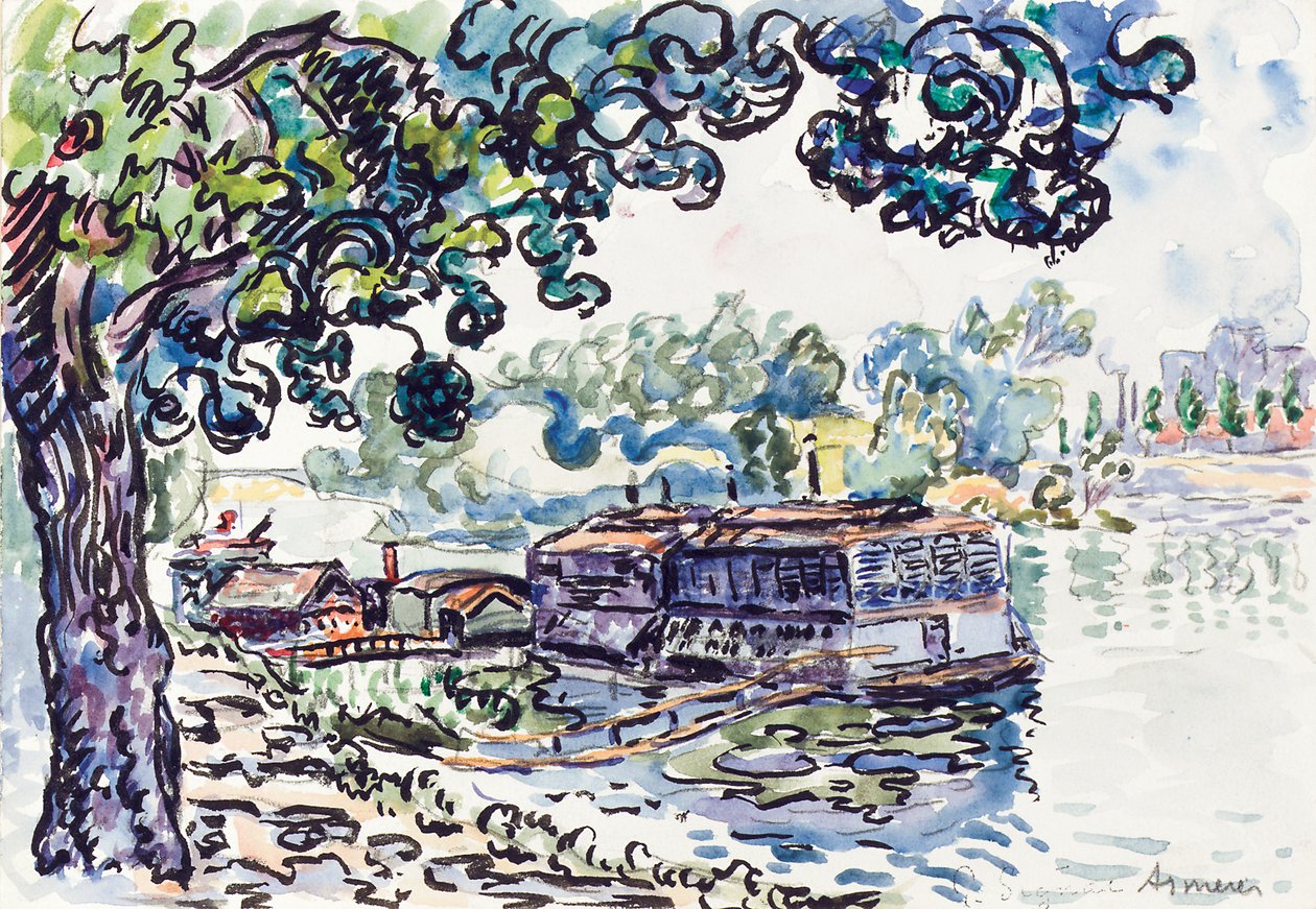 Asnières, c.1900-05 (w/c, kağıt üzerinde kalem üzerine fırça ve siyah mürekkep) by Paul Signac