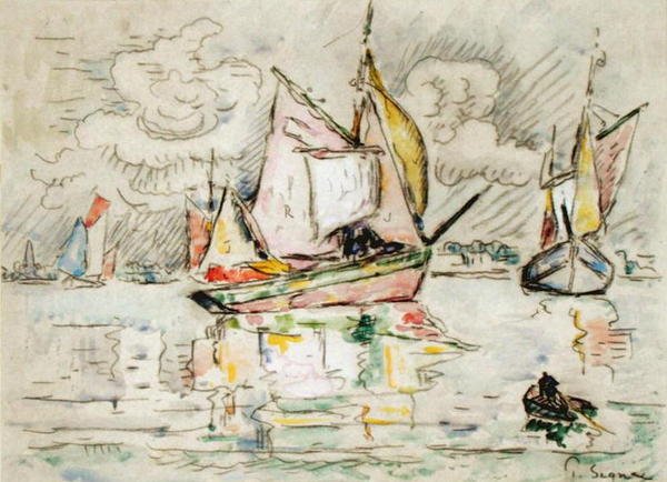 Balıkçı Tekneleri (kağıt üzerine karakalem, sulu boya ve guaj boya) by Paul Signac