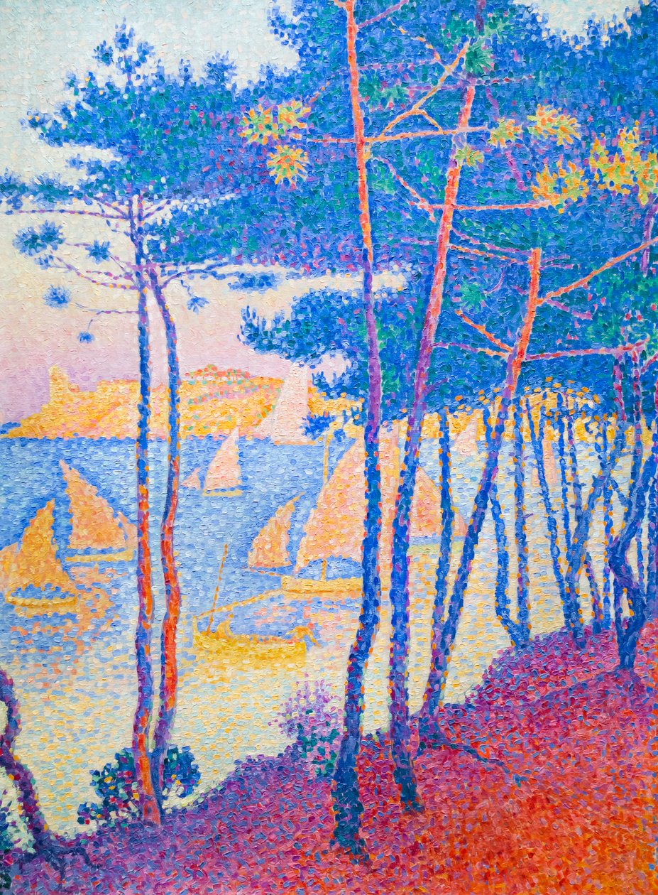 Yelkenli tekneler ve çam ağaçları, c. 1896 (tuval üzerine yağlı boya) by Paul Signac