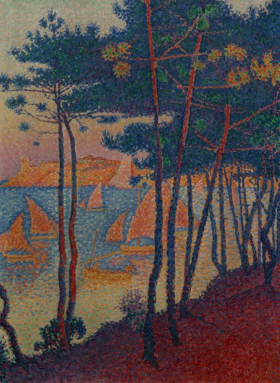 Yelkenler ve çam ağaçları by Paul Signac