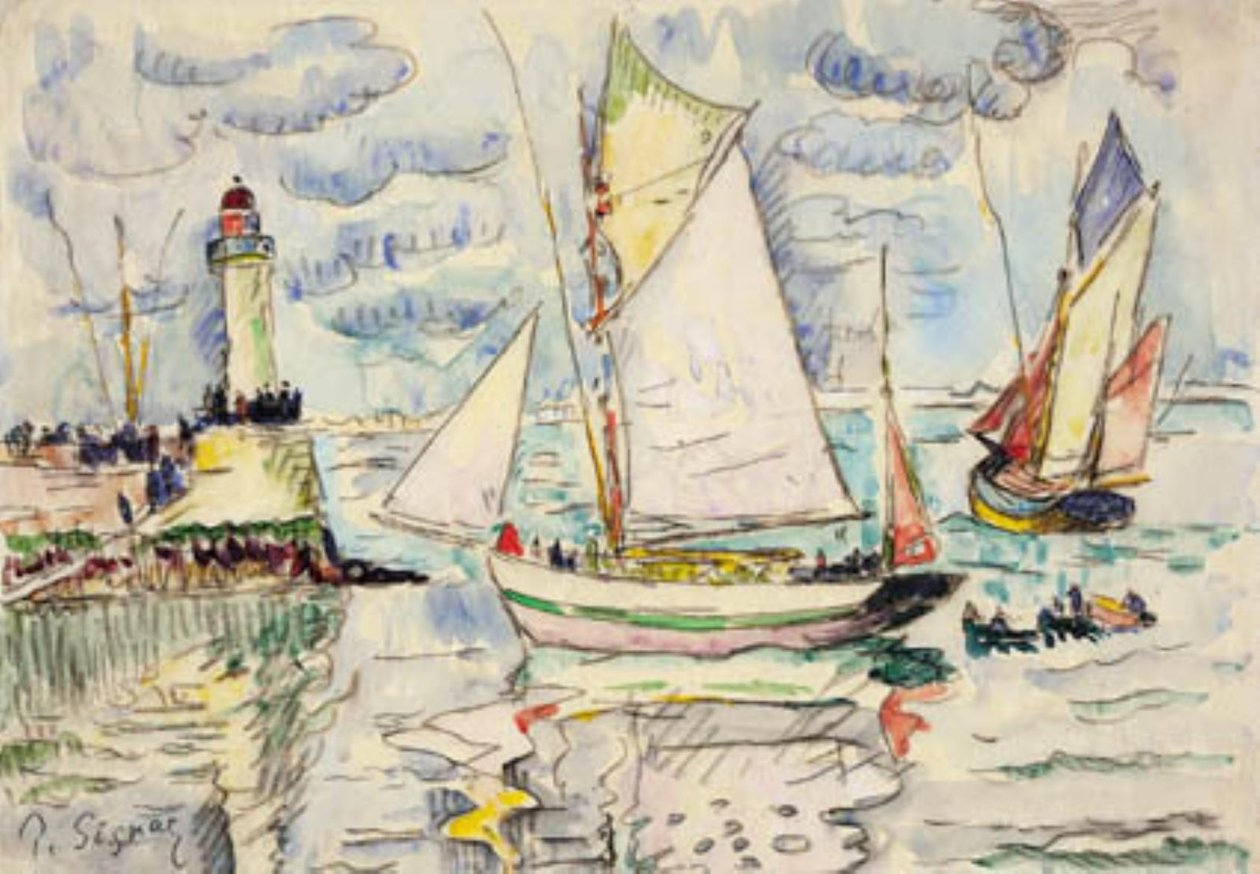 Granville limanının girişinde iki balıkçı gemisi by Paul Signac