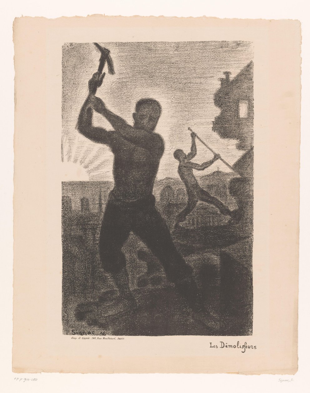 İki adam bir binayı yıkıyor Les demolisseurs (nesne üzerindeki başlık) by Paul Signac
