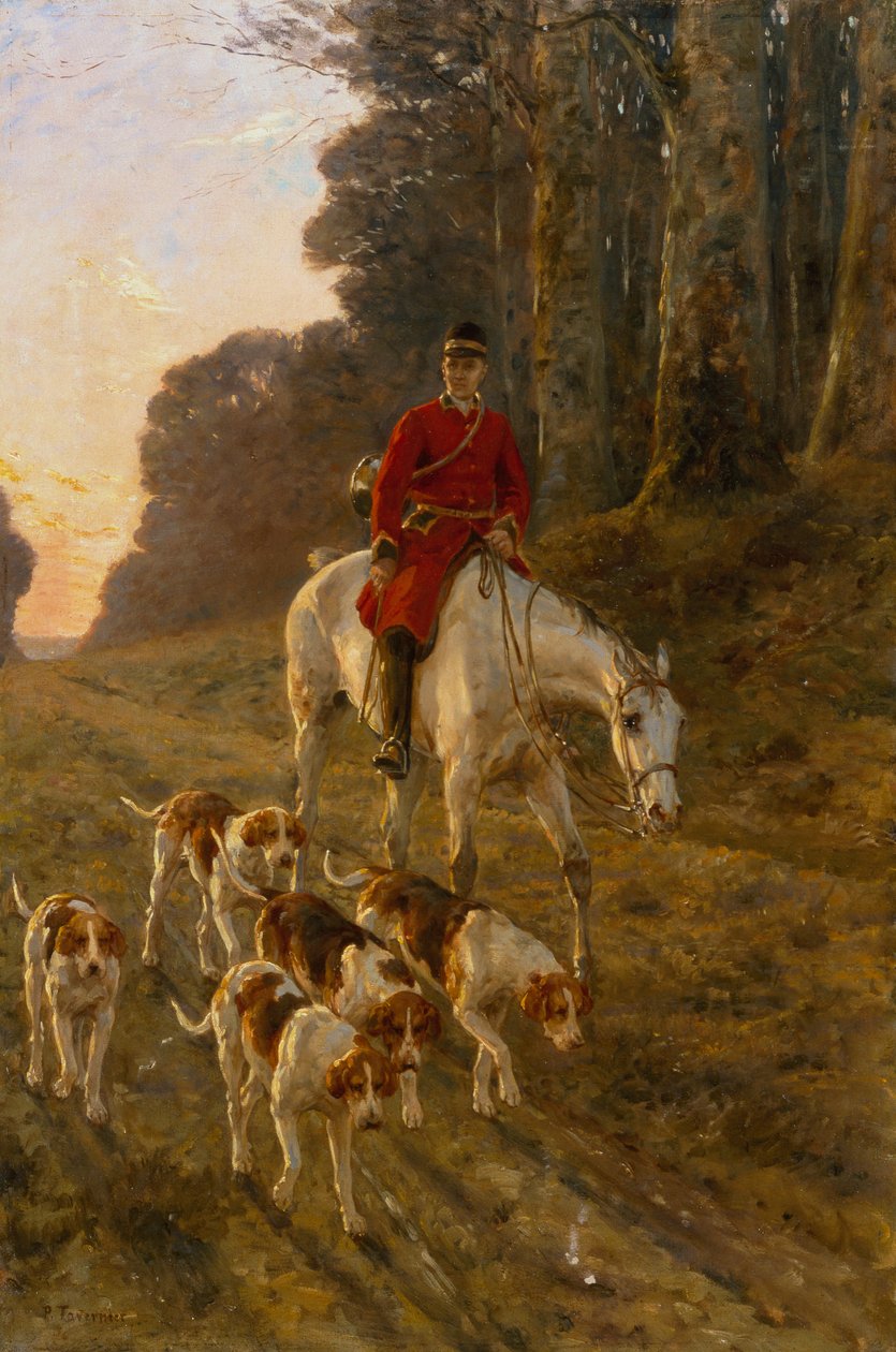 Av Köpekleriyle Bir Avcı (tuval üzerine yağlı boya) by Paul Tavernier