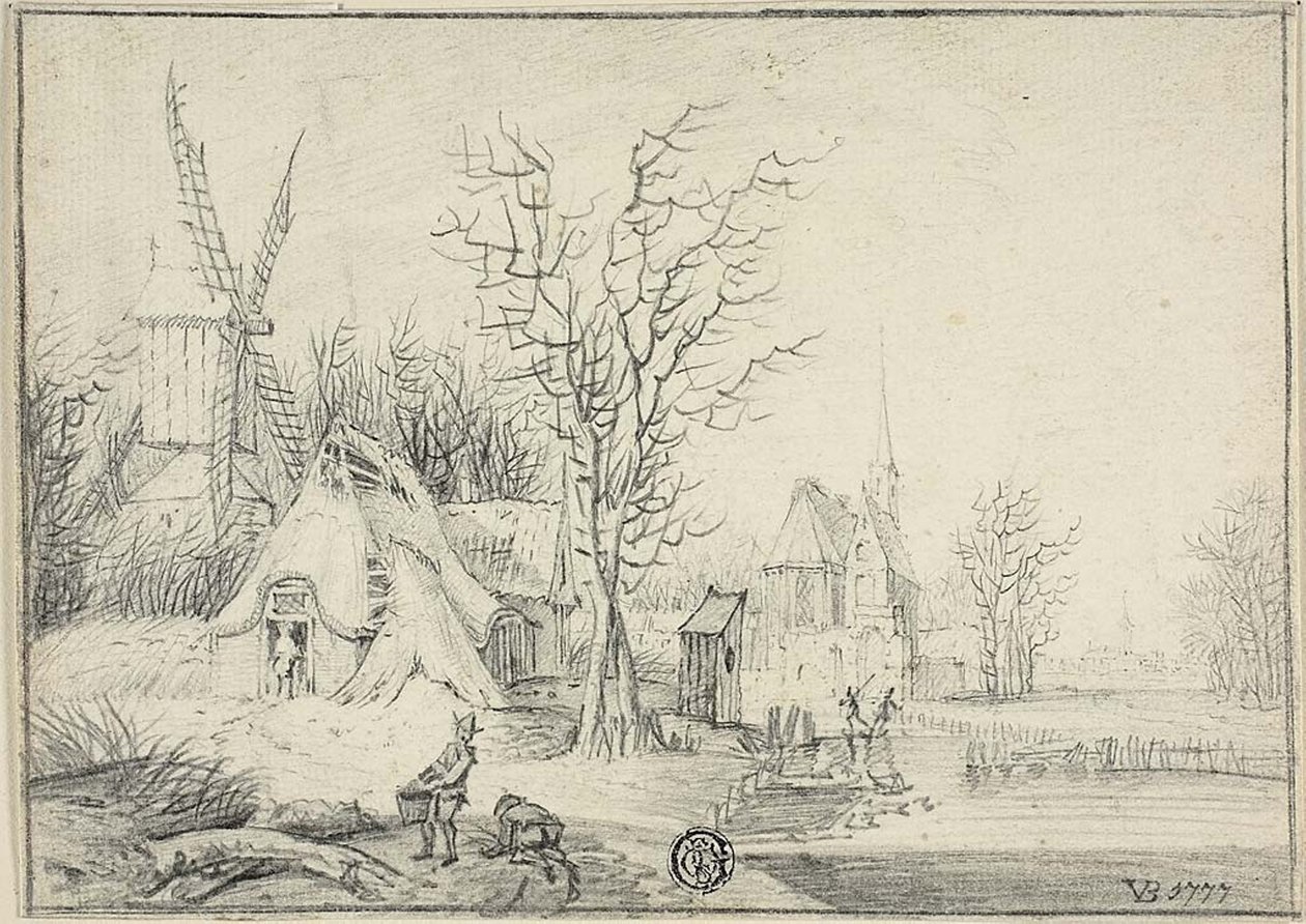 Yel Değirmeni ve Kilise ile Köy by Paul Theodor van Brussel