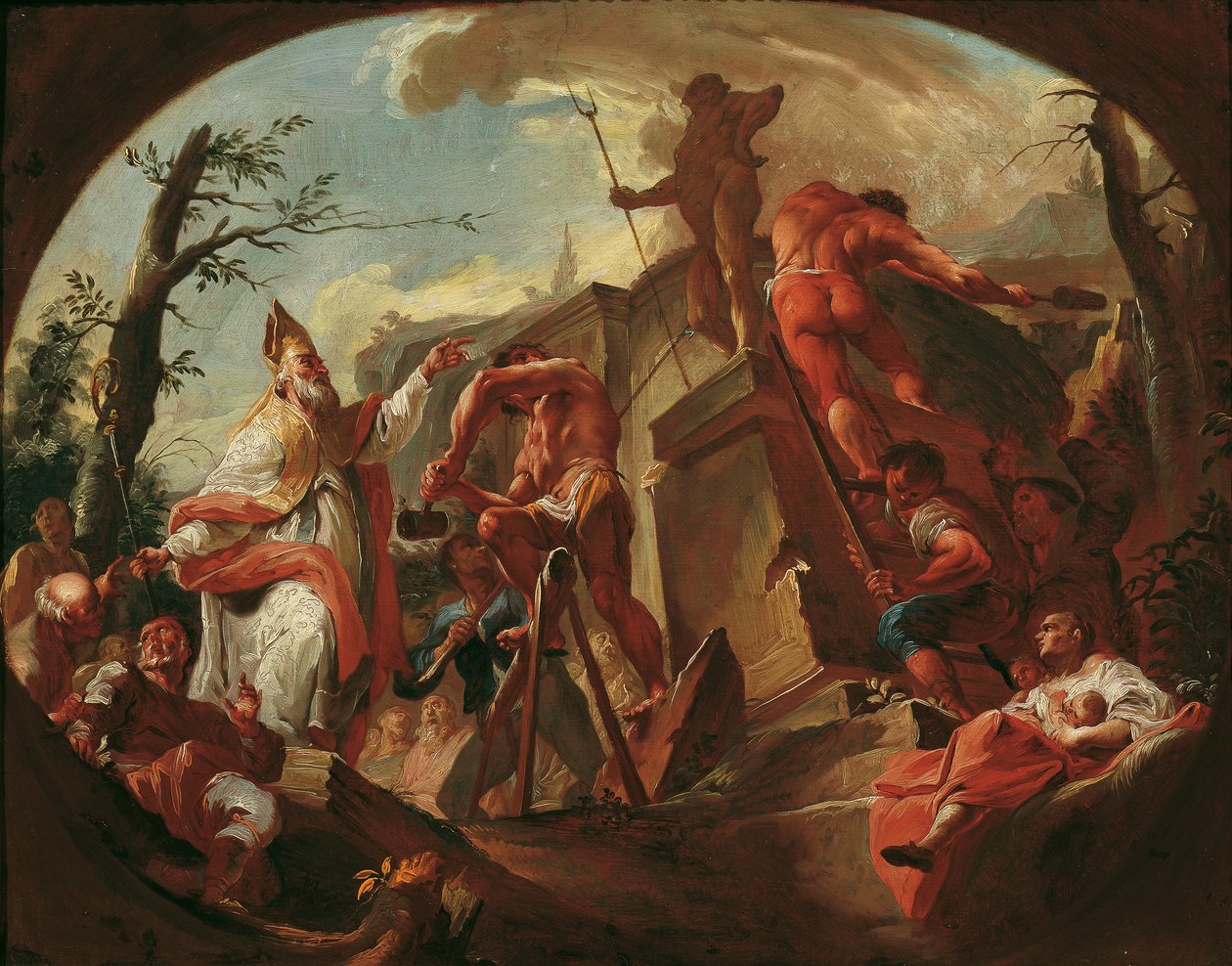 Imolalı Aziz Cassian, Saben'deki Plüton heykelini devirdi by Paul Troger